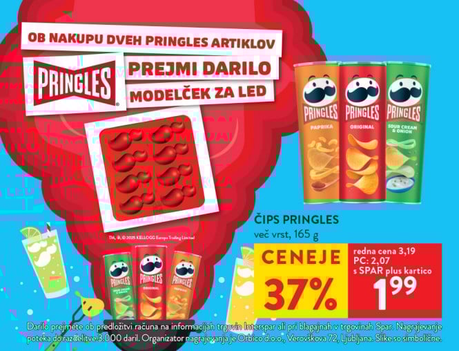 OB NAKUPU DVEH PRINGLES ARTIKLOV PREJMI DARILO: MODELČEK ZA LED PRINGLES čipsi, nagrajevanje nakupa - modelček za led ob nakupu dveh Pringles artiklov