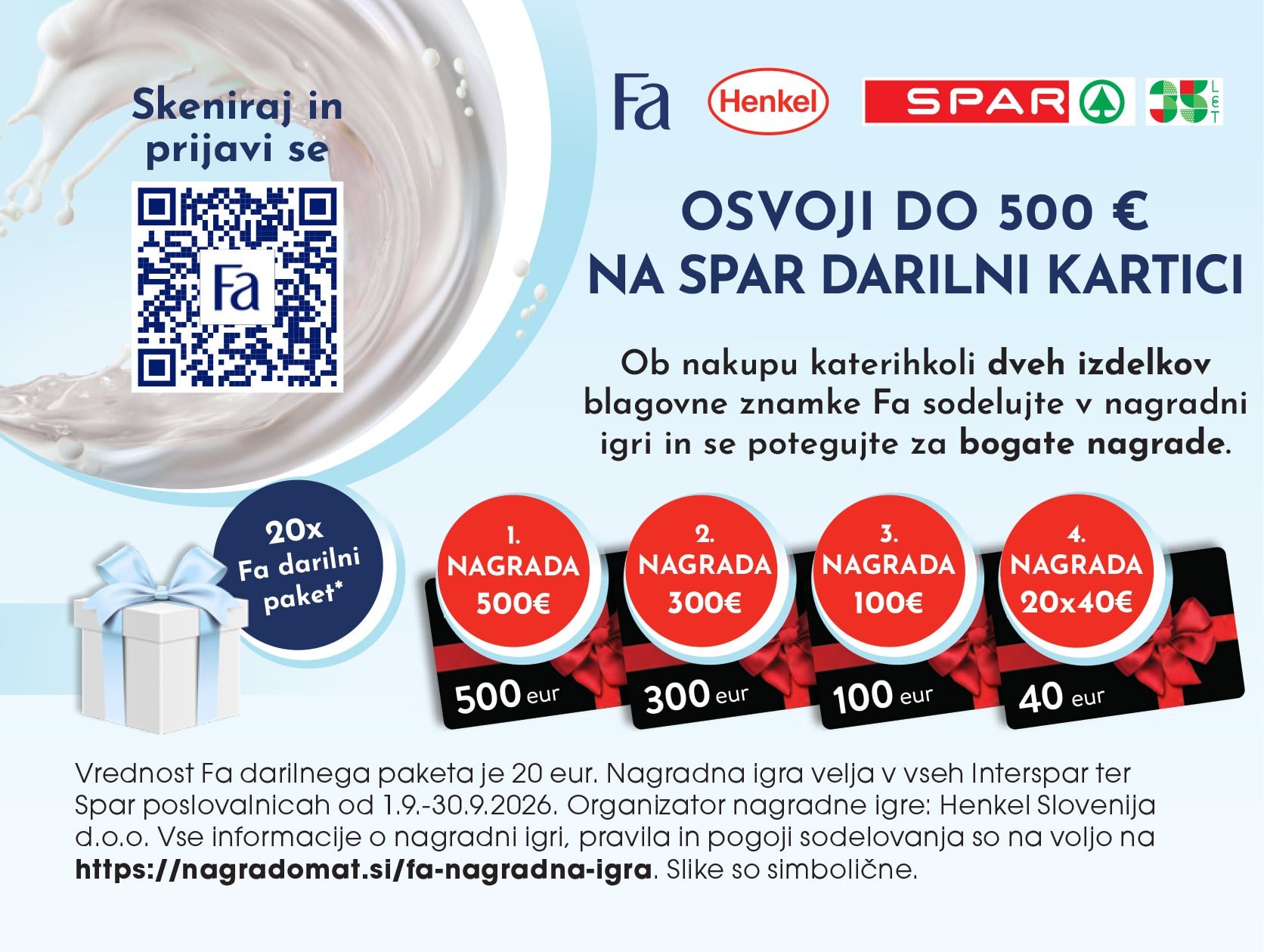 Fa nagradna igra - OSVOJI DO 500 € NA SPAR DARILNI KARTICI