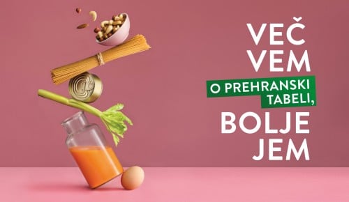 NAGRADNI KVIZ VEČ VEM O PREHRANSKI TABELI, BOLJE JEM Različna živila na rozni podlagi