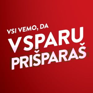 VSI VEMO, DA V SPARU PRIŠPARAŠ, logotip na rdeči podlagi