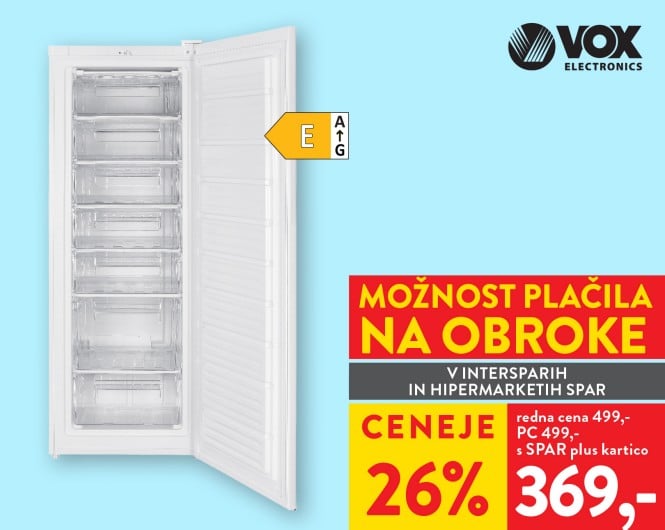 Dostava na naslov, ZAMRZOVALNA OMARA VOX VF 2833E - 26 % ceneje s SPAR plus kartico