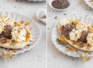 Banana split s čokolado, karamelo in arašidi - Nina Kastelic, Leaneen