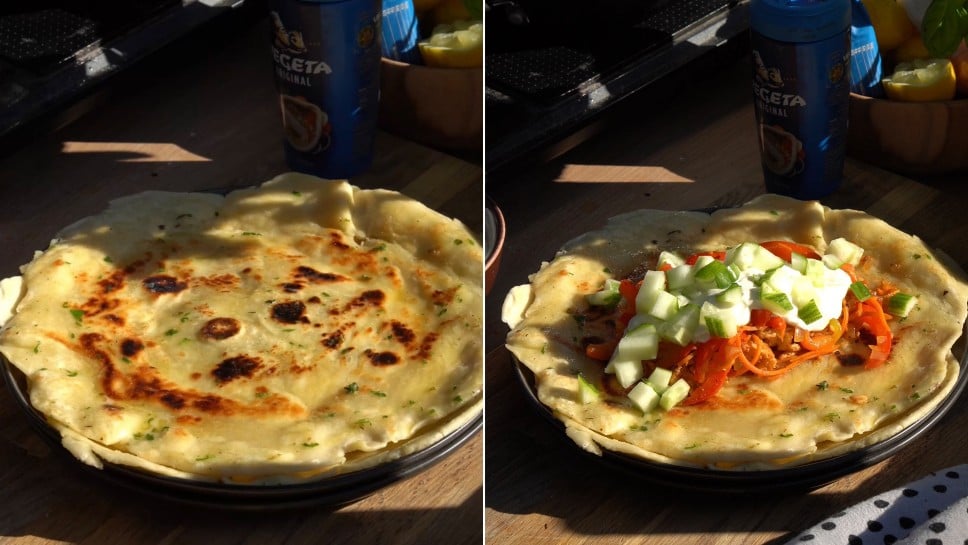 Flatbread s seitanom in zelenjavo