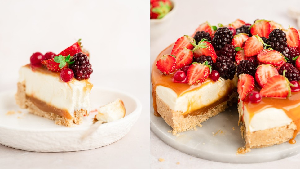 Cheesecake s karamelo brez peke - Nina Zorčič