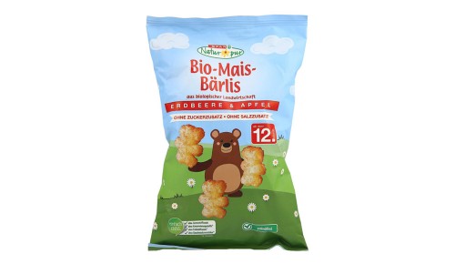 SPAR NATUR*PUR bio otroški koruzni prigrizek z jabolki in jagodami