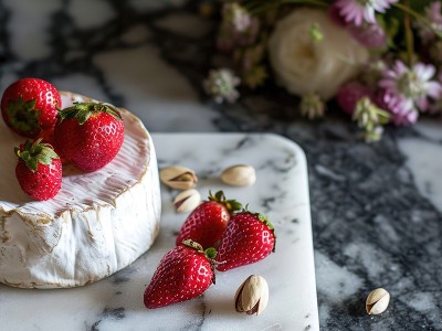 Brie + jagode + pistacije