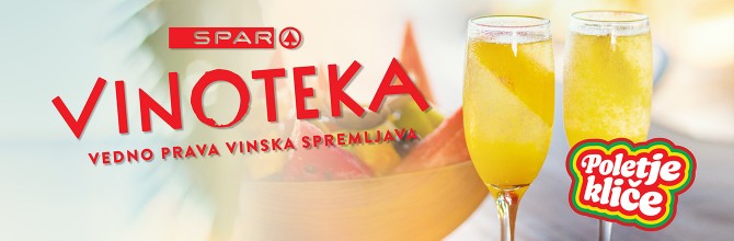 SPAR Vinoteka logo, koktejla in logo Poletje kliče