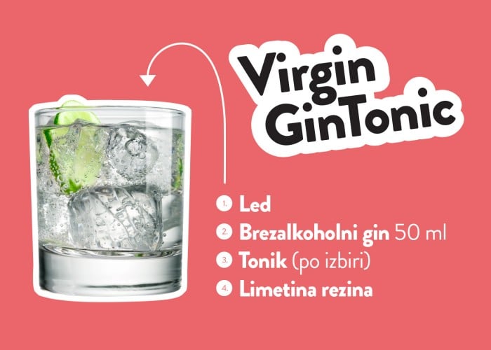 Virgin Gin Tonic z napisanimi sestavinami