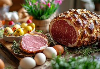 Velikonočna šunka obdana s pirhi