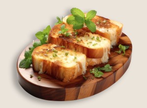 Popečen narezan kruh na leseni dilci.