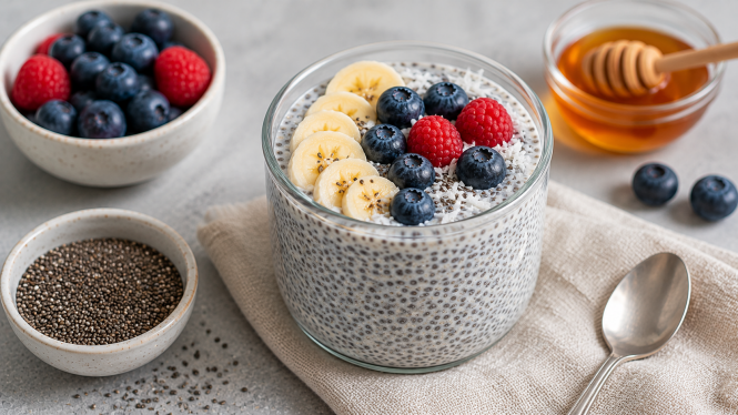 Puding s chia semeni, sadjem in medom