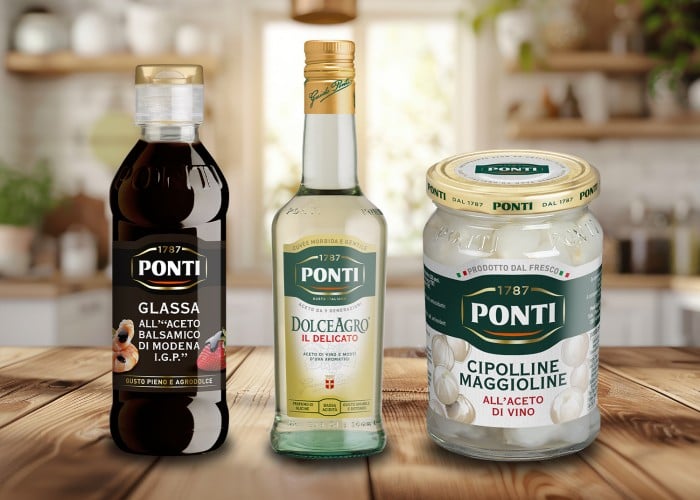 Balzamične glazure Ponti Genovese na kuhinjskem pultu