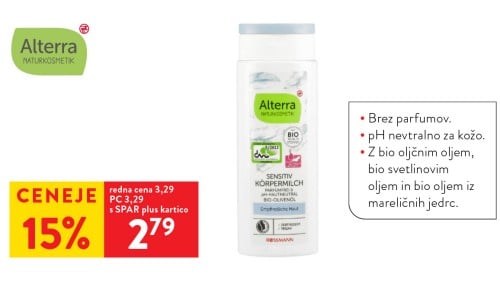 ALTERRA MLEKO ZA TELO - 15 % ceneje s SPAR plus kartico