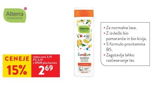 ALTERRA ŠAMPON POMARANČA - 15 % ceneje s SPAR plus kartico