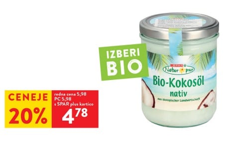 SPAR NATUR*PUR BIO KOKOSOVO OLJE, 400 ml - 20 % ceneje s SPAR plus kartico