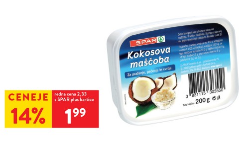 SPAR KOKOSOVA MAŠČOBA, 200 g - 14 % ceneje s SPAR plus kartico