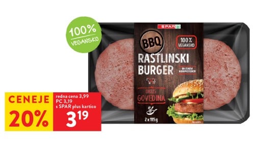 SPAR BBQ RASTLINSKI BURGER - 20 % ceneje s SPAR plus kartico