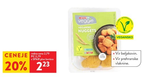SPAR VEGGIE VEGANSKI NUGGETS - 20 % ceneje s SPAR plus kartico