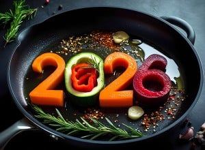 Ponev s popečeno zelenjavo v obliki številke 2026