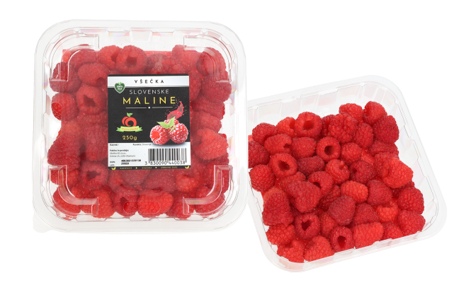Slovenske maline Všečka, pakirano, 250 g