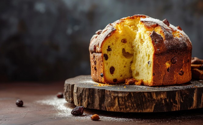 Na leseni deski je narezan panettone.
