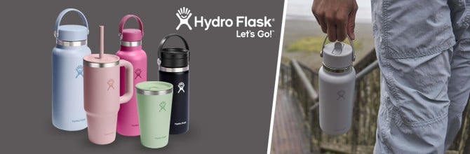 Različne termovke Hydro Flask in moški s termovko