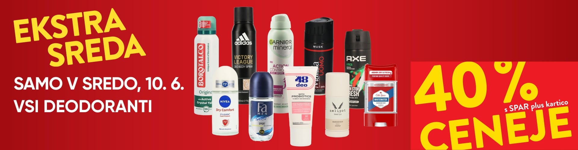 Ekstra sreda: VSI DEODORANTI - 40 % ceneje s SPAR plus kartico