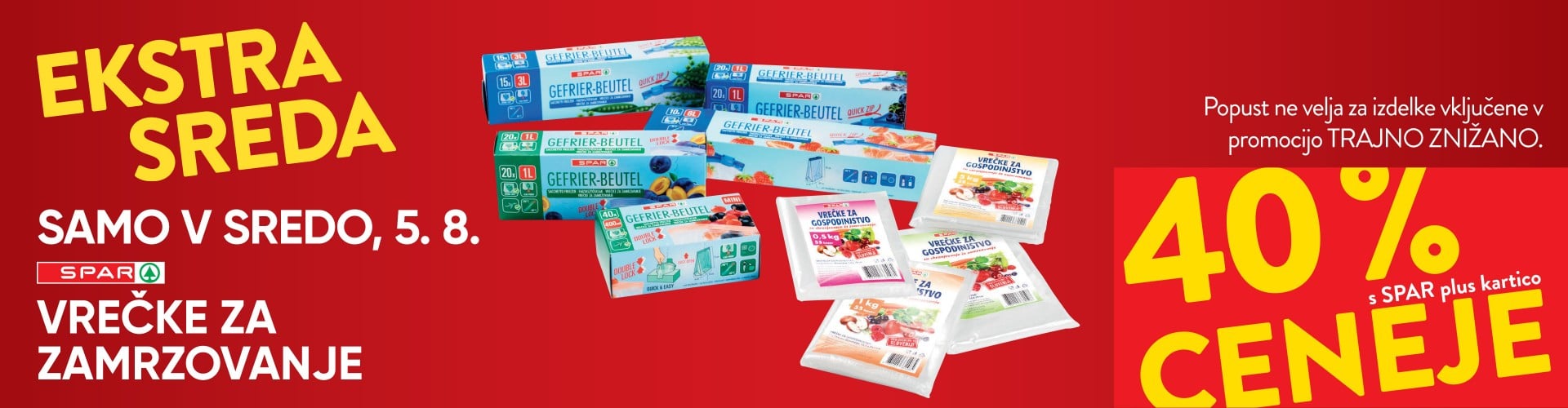 Ekstra sreda: SPAR vrečke za zamrzovanje- 40 % ceneje s SPAR plus kartico