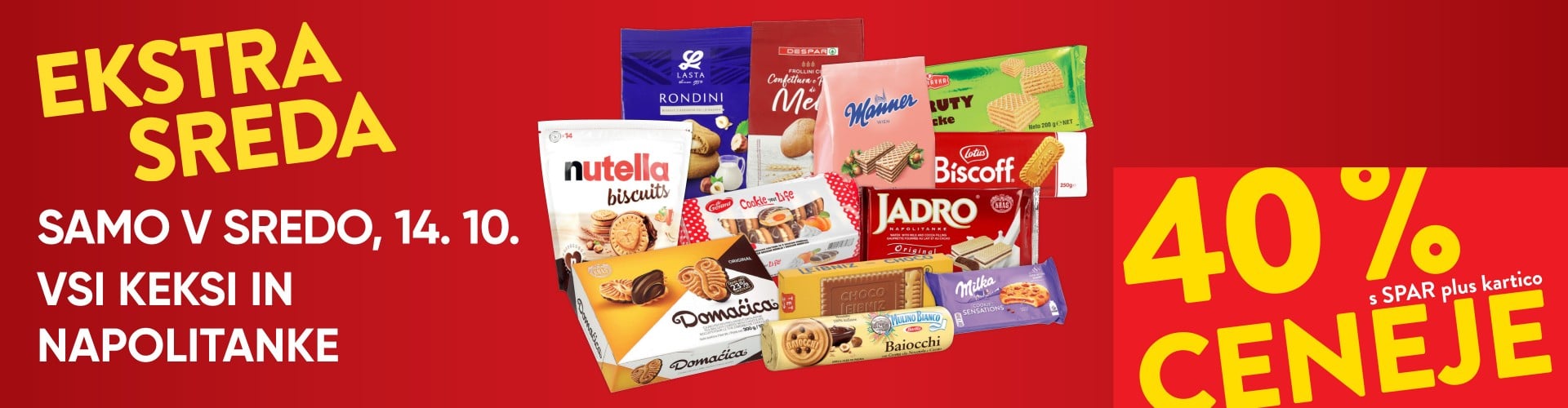 Ekstra sreda: VSI KEKSI IN NAPOLITANKE - 40 % ceneje s SPAR plus kartico