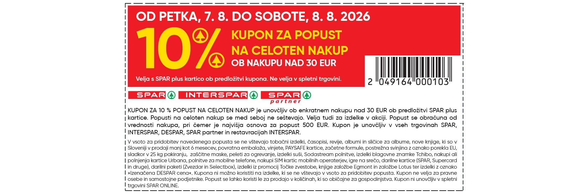 10 % kupon za popust na celoten nakup ob nakupu nad 30 EUR - 7. 8., 8. 8. 2026