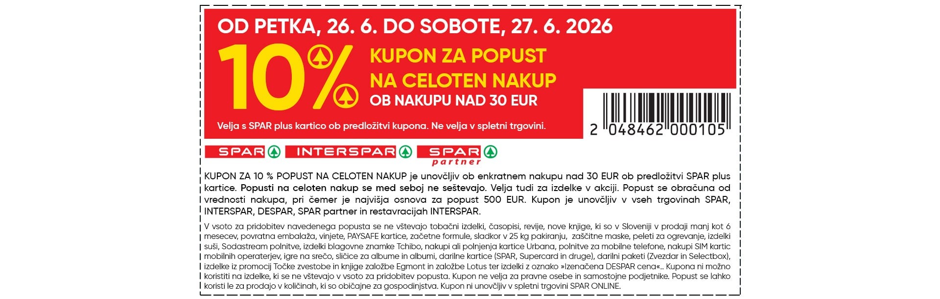 10 % kupon za popust na celoten nakup ob nakupu nad 30 EUR - 26. 6., 27. 6. 2026