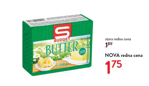 Nižamo redne cene: S-BUDGET MASLO - nova redna cena 1,75 €