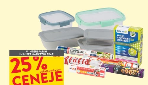 VSE ZA SHRANJEVANJE ŽIVIL, vrečke, folije, posodice za shranjevanje - 25 % ceneje s SPAR plus kartico
