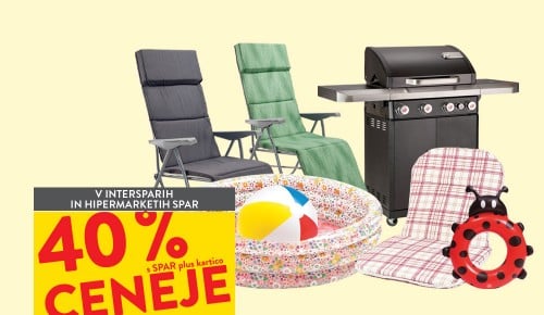 VSE ZA PLAŽO, KAMPIRANJE IN SEDEŽNE BLAZINE - 40 % ceneje s SPAR plus kartico
