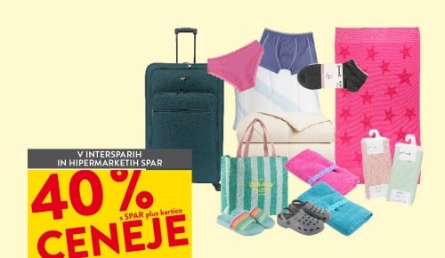 SPODNJE PERILO, NOGAVICE, TEKSTIL ZA DOM, OBUTEV IN POTOVALNI PROGRAM - 40 % ceneje s SPAR plus kartico