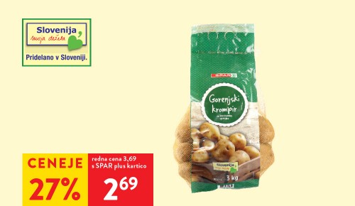SPAR GORENJSKI KROMPIR, pakirano, 3 kg - 27 % ceneje s SPAR plus kartico