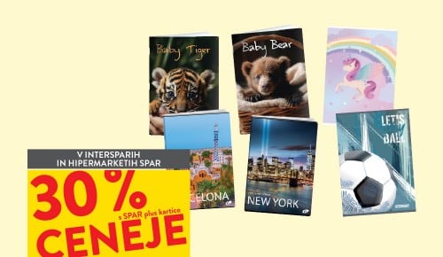 ŠOLSKI ZVEZKI, različni formati in črtovja - 30 % ceneje s SPAR plus kartico