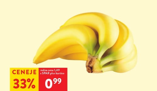 BANANE 1 kg - 33 % ceneje s SPAR plus kartico