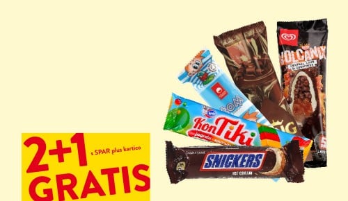 SLADOLED NA PALČKI ALI KORNET - 2+1 GRATIS s  SPAR plus kartico