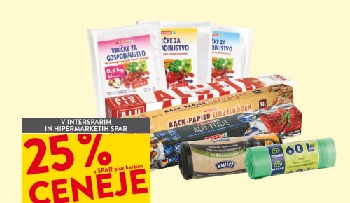 VREČKE ZA SMETI IN SHRANJEVANJE, ALU FOLIJE, PEKI PAPIR - 25 % ceneje s SPAR plus kartico