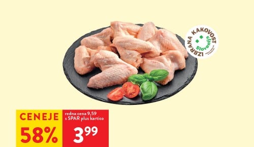 SLOVENSKA PIŠČANČJA KRILA IK postrežno, 1 kg - 58 % ceneje s SPAR plus kartico