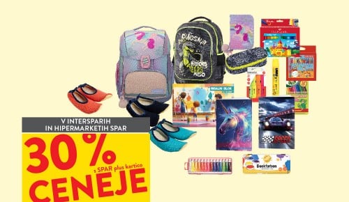 ŠOLSKE POTREBŠČINE IN COPATI - 30 % ceneje s SPAR plus kartico
