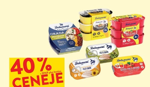 KONZERVIRANE RIBE Delamaris - 40 % ceneje s SPAR plus kartico