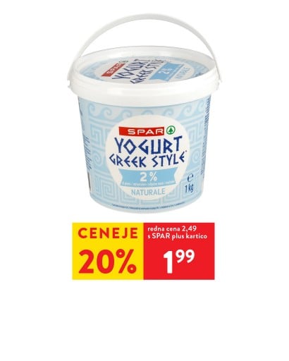 SPAR GRŠKI TIP JOGURTA, 2 % m. m., 1 kg - 20 % ceneje s SPAR plus kartico