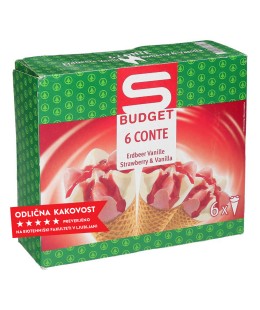 S-BUDGET sladoled korneti vanilija in jagoda