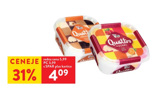 SLADOLED QUATTRO- 31% ceneje s SPAR plus kartico