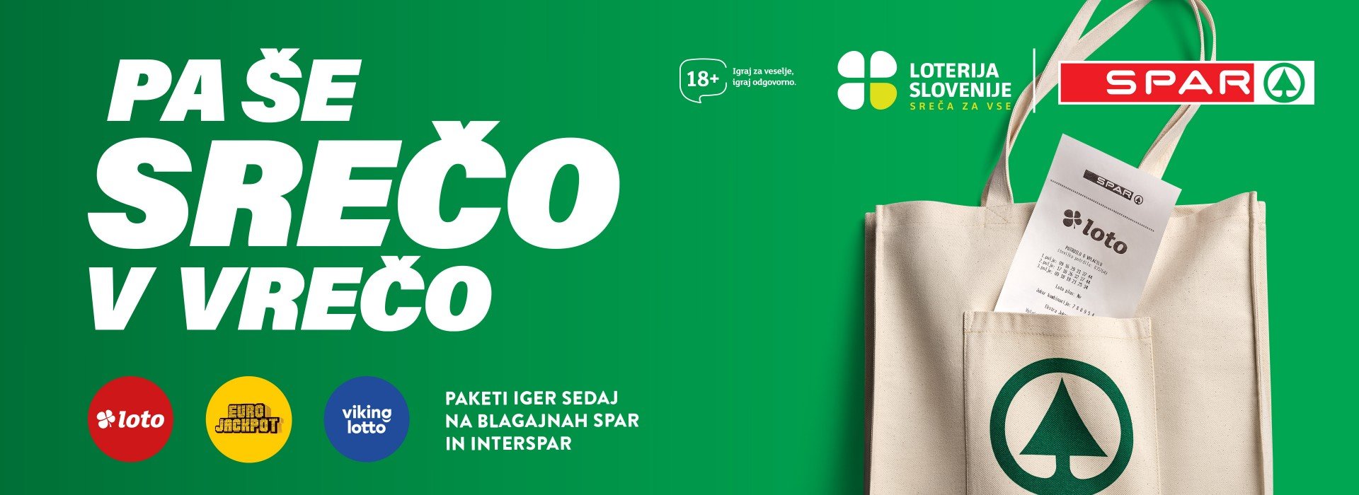 PA ŠE SREČO V VREČO, Spar, Loterija Slovenije SPAR vrečka z Loto listkom, sodelovanje SPAR in Loterija Slovenije