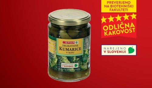 SPAR DELIKATESNE KUMARICE, znak ODLIČNA KAKOVOST in NAREJENO V SLOVENIJI