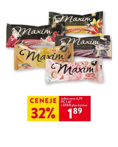 SLADOLED MAXIM PREMIUM, več okusov, Ljubljanske mlekarne, 100 ml