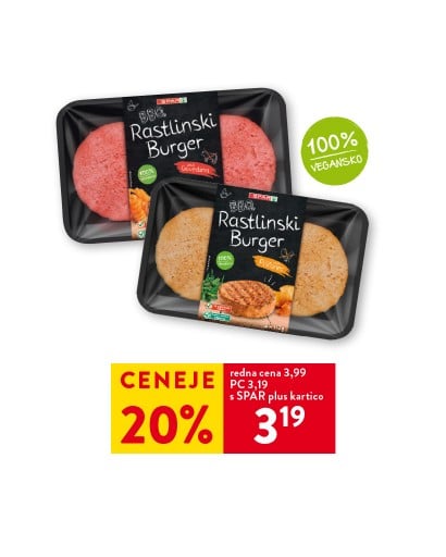 SPAR BBQ RASTLINSKI BURGER, okus piščanca ali govedine, 2 x 115 g